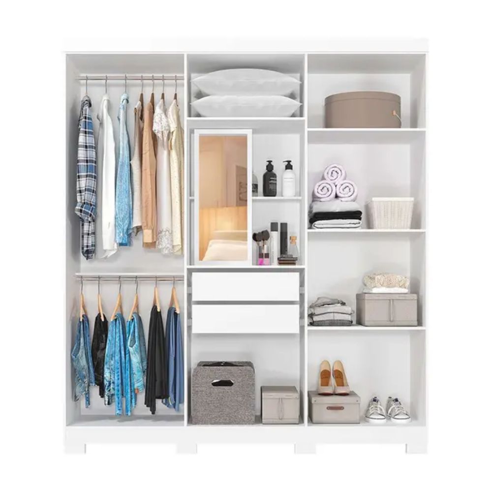 Guarda Roupa Panan Milena Com Espelho Interno 6 Portas Branco
