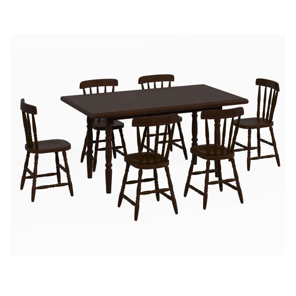 Mesa Piratini 102 com 6 Cadeiras Castanho Acetinado
