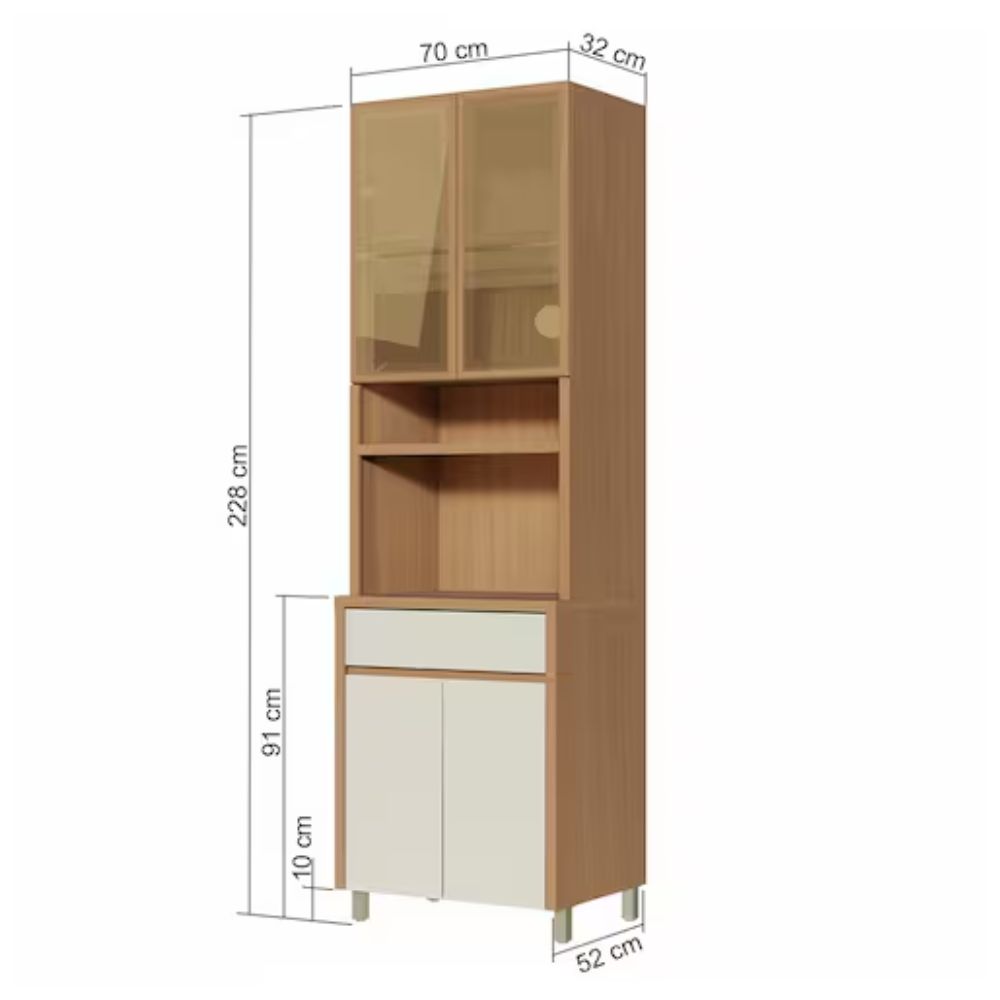 Paneleiro Nesher Condessa 4 Portas 1 Gaveta 70cm Carvalho/Greige