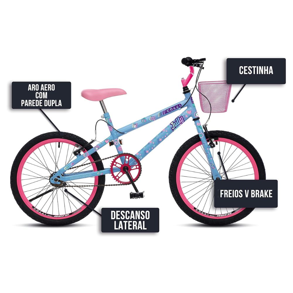 Bicicleta Colli Infantil Jully Aro 20 Azul Champanhe