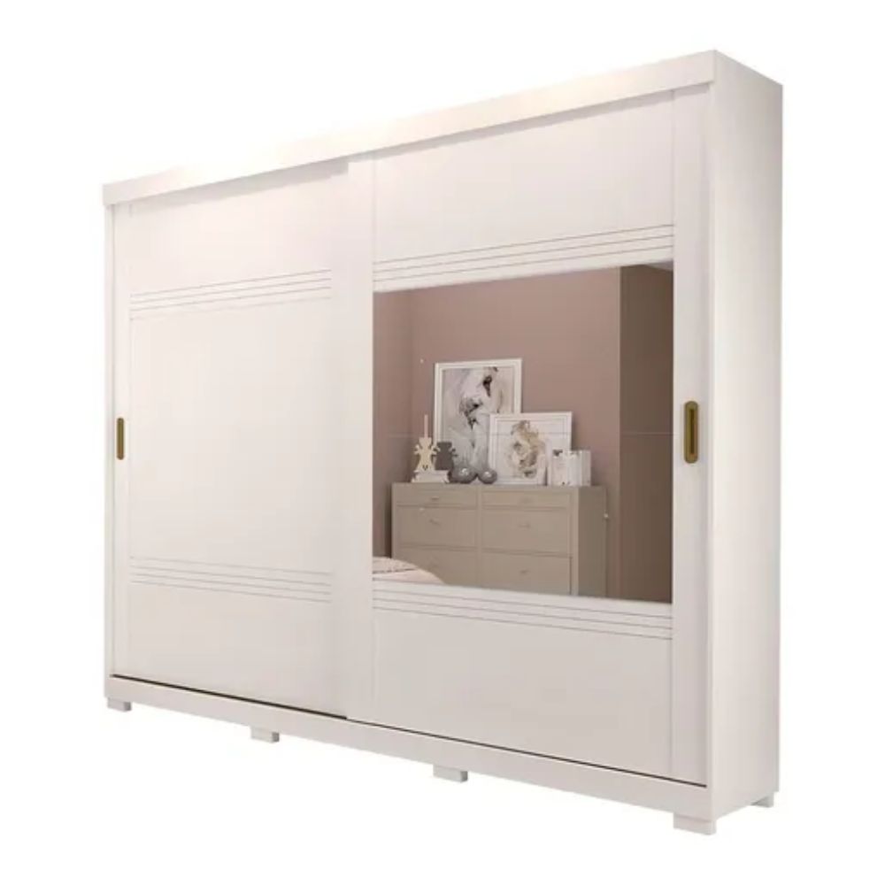 Guarda Roupa Panan Blumenau 2 Portas de Correr com Espelho e Pés Branco