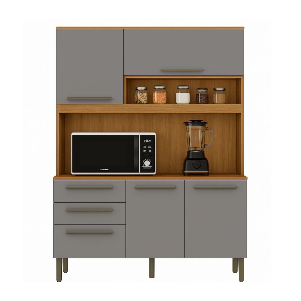 Kit Cozinha Madine Prisma Lâmina 1,20 Mel/Cinza/Supremo
