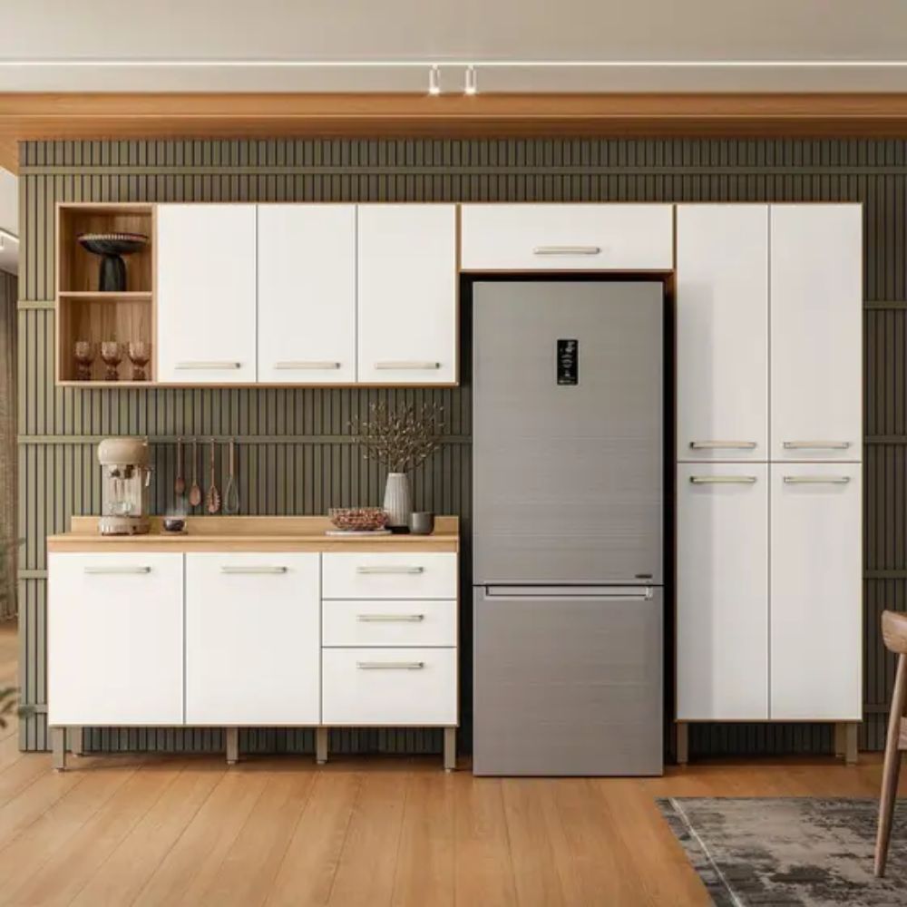 Cozinha Completa Estilo 10 Portas 3 Gavetas Freijó/Off White Cristal Nicioli