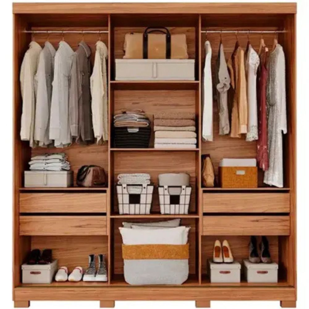 Guarda-Roupa Búzios Casal 3 Portas de Correr 4 Gavetas Panan