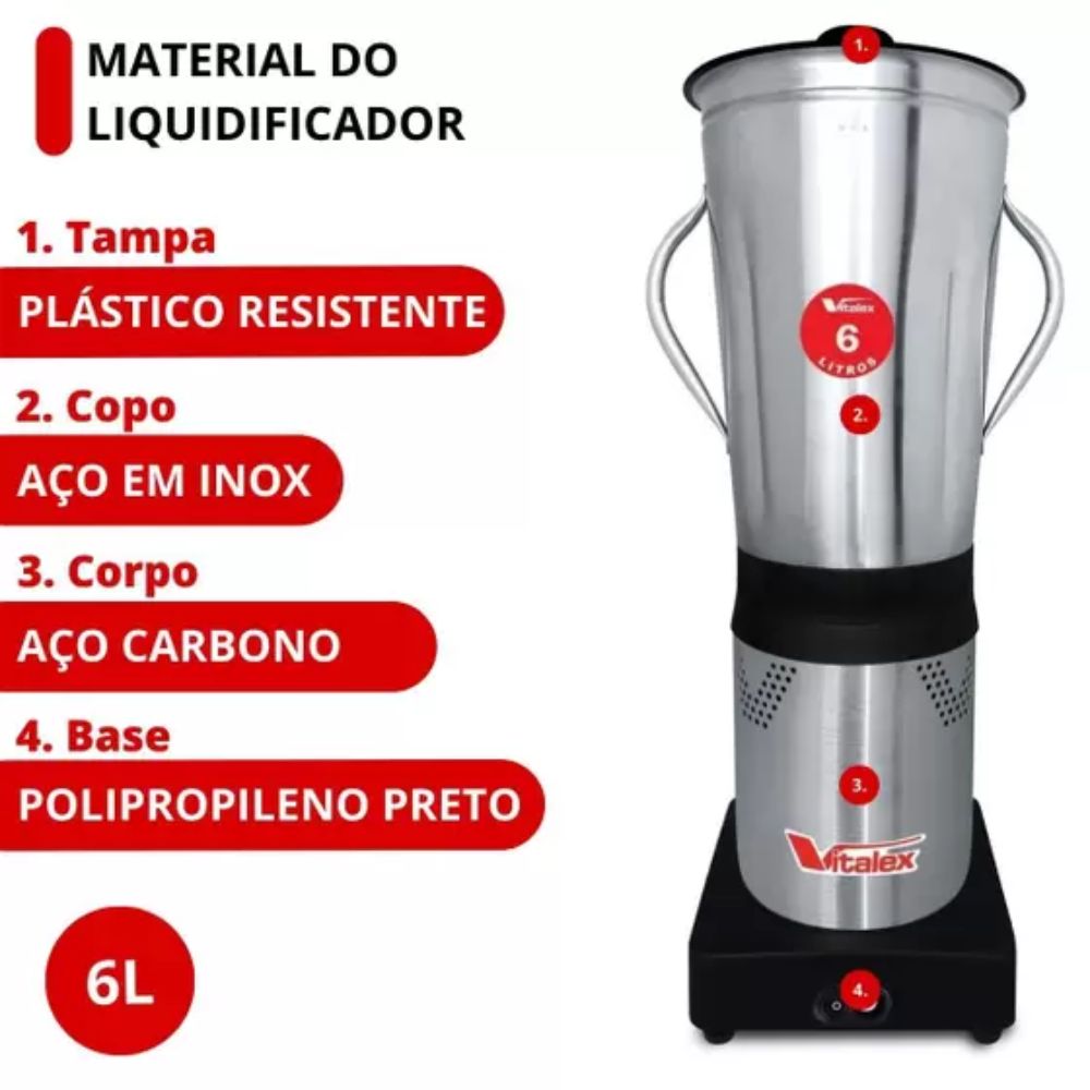 Liquidificador Industrial Vitalex 6 Litros Inox