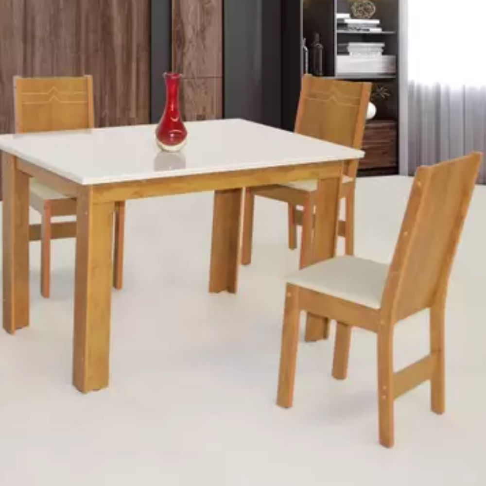 Mesa São Carlos Mariah Com 4 Cadeiras Elane Bagum Bege Freijo/Off White