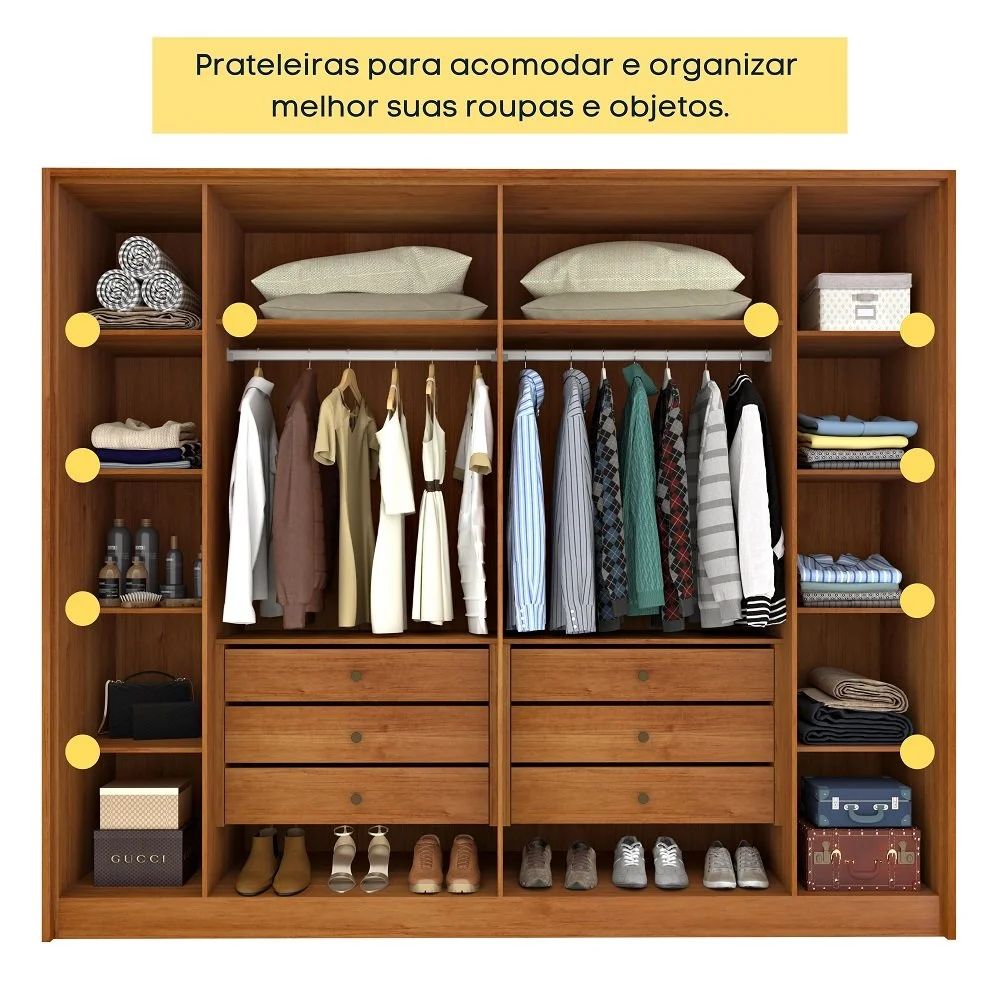 Guarda Roupa Casal 6 portas 6 gavetas Barcelona Ripado Tcil Móveis