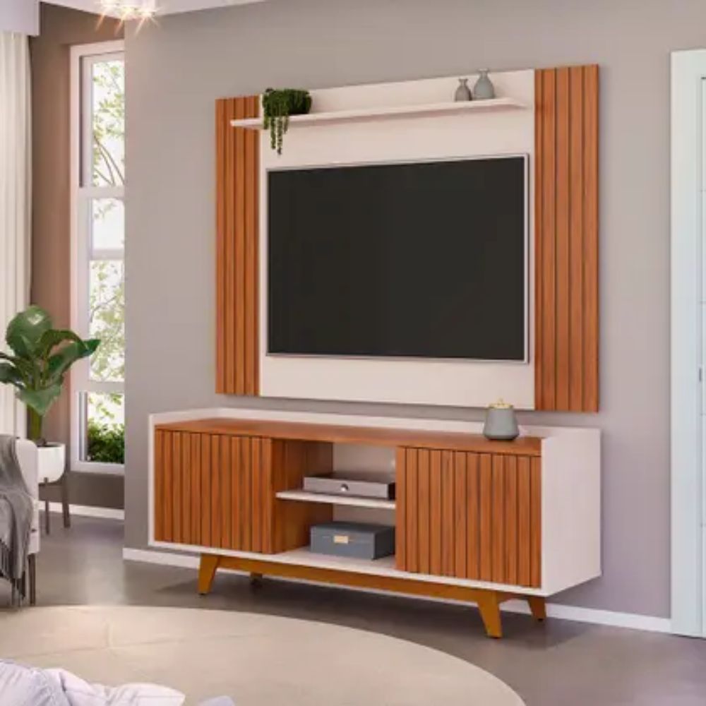 Painel Trend com Rack Bancada Flat DJ Móveis para TVs de até 65 polegadas