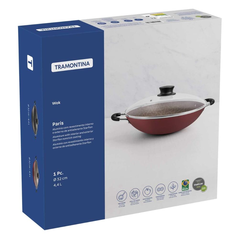 Panela Wok Tramontina 32cm 4,4 Litros Paris Vermelho 28545732