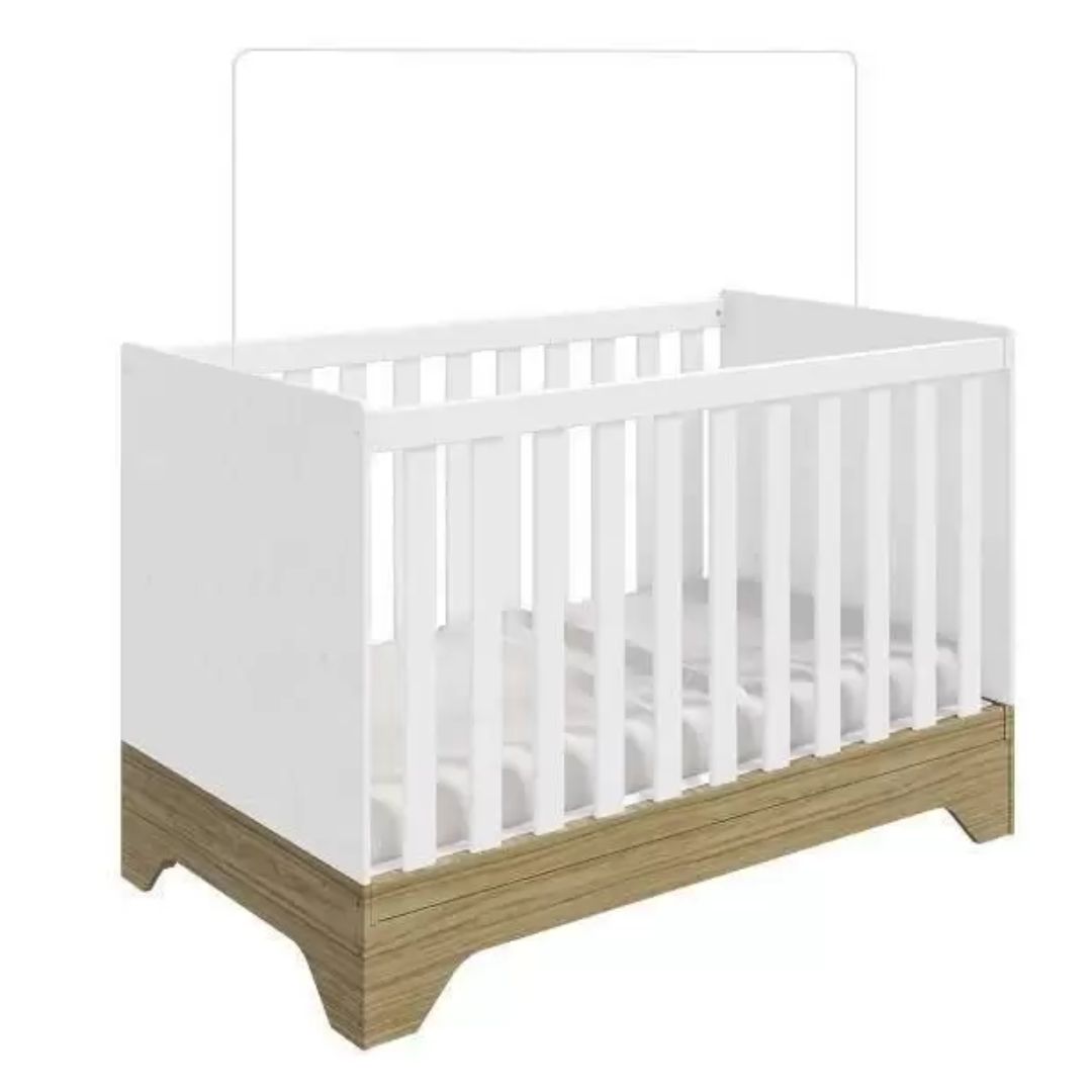 Berço Peróba Popy Retrô Branco/Carvalho