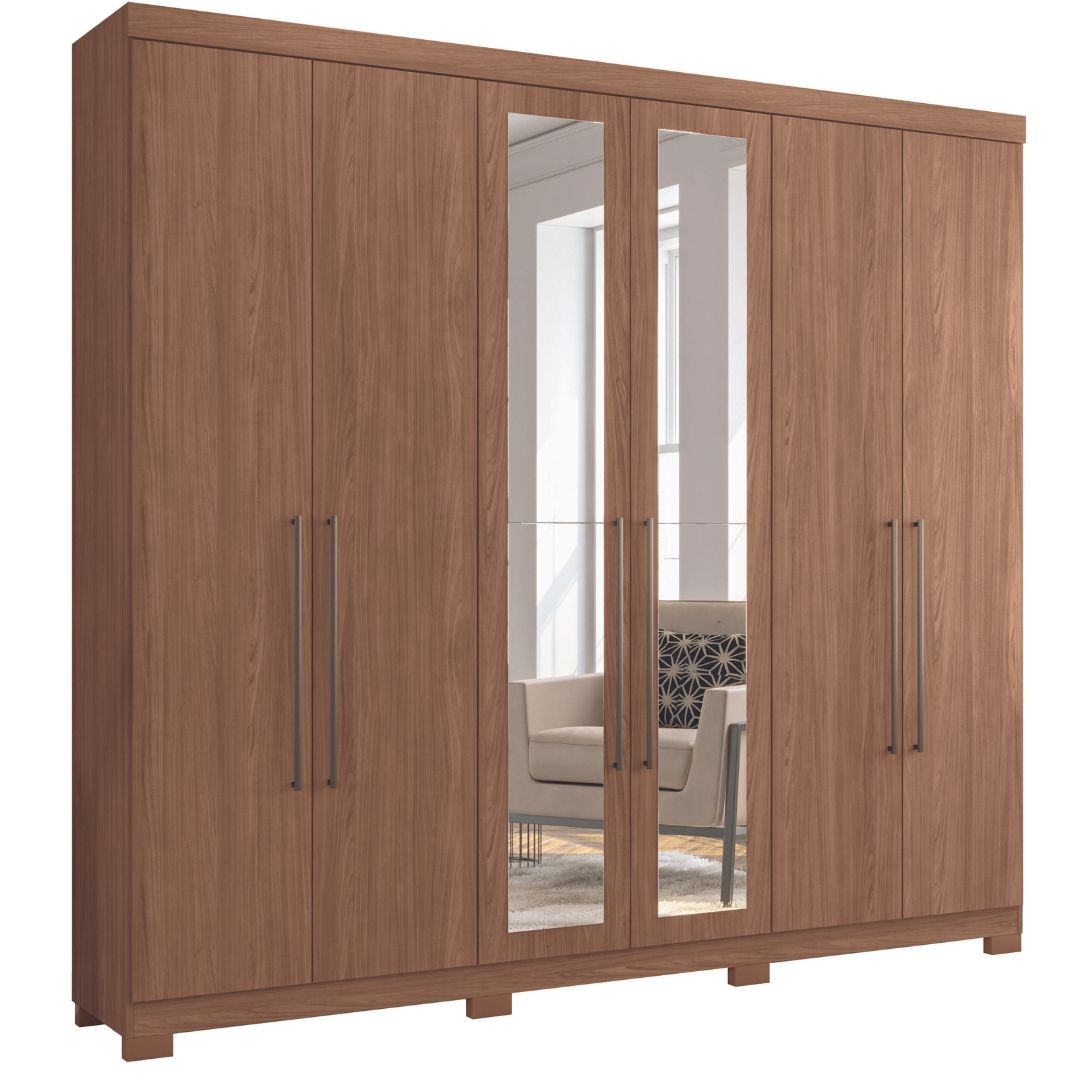 Guarda Roupa Santos Andira 6 Portas Imaginare Com Espelho e Pes Jatoba