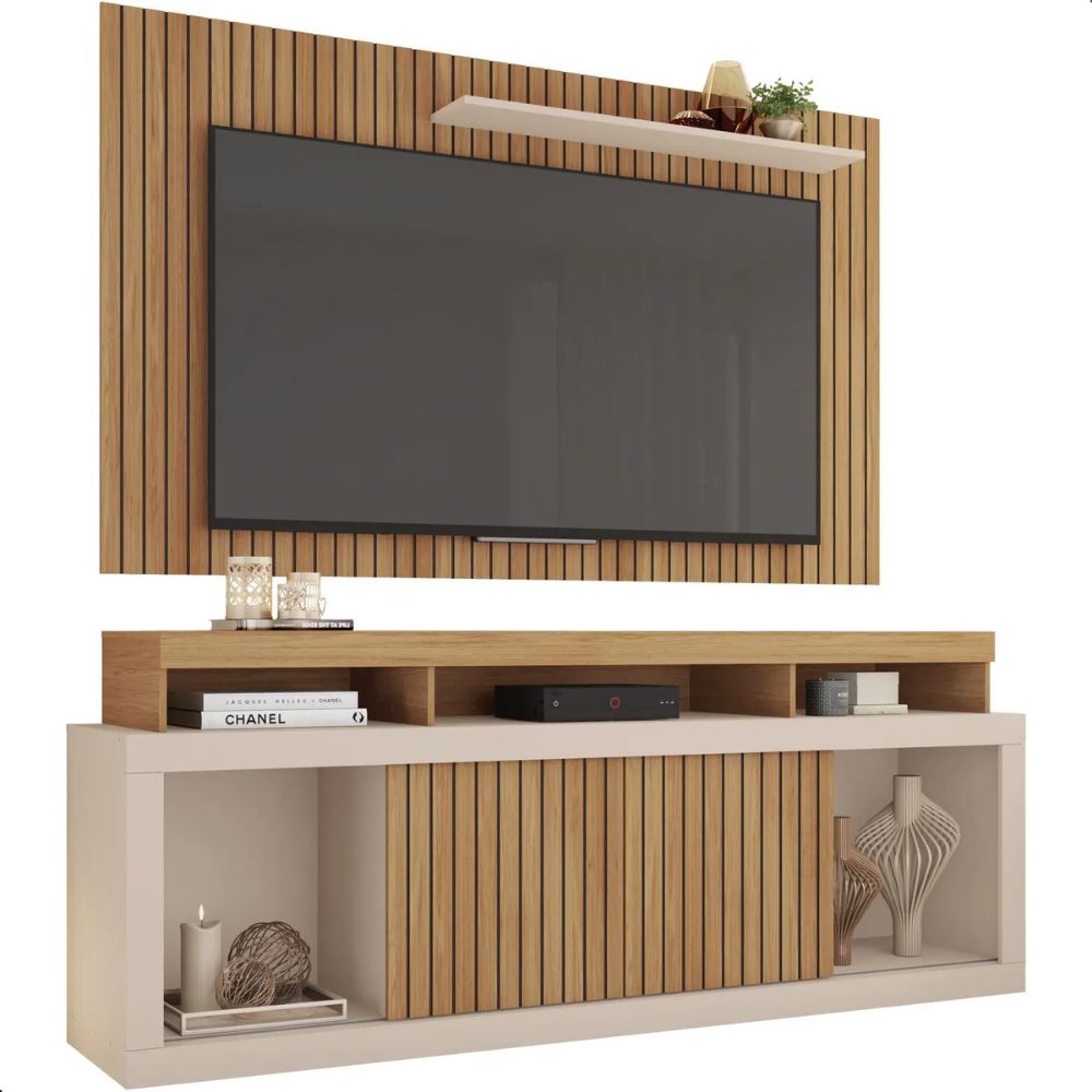 Rack com Painel Caemmun New Oscar Buriti Off White