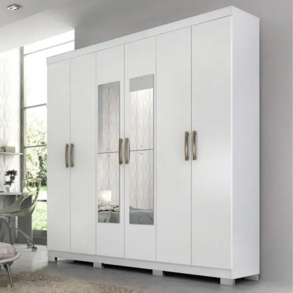 Guarda Roupa Panan New Milena com Espelho Externo 6 Portas Branco