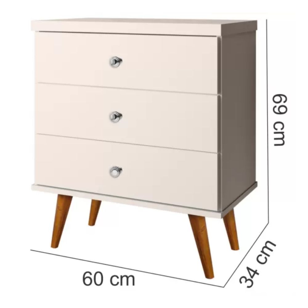 Mesa de Cabeceira 3 Gavetas Status J&amp;A Móveis Off White
