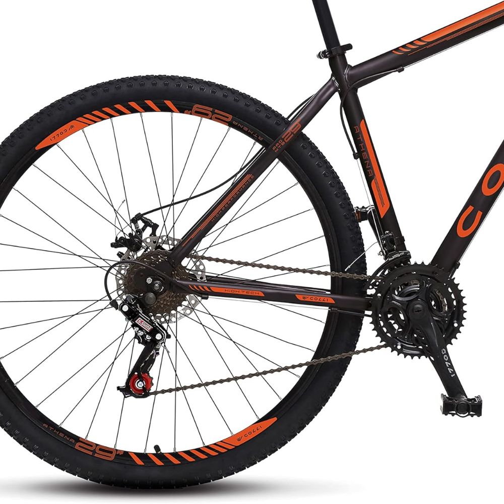 Bicicleta Colli Athena Preto Fosco e Laranja Neon Aro 29 Freios a Disco 21M