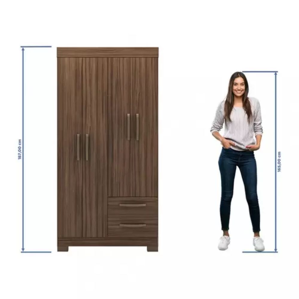 Guarda Roupa Solteiro 4 Portas 2 Gavetas Flex NT 6010 Notável Móveis Nogal Trend