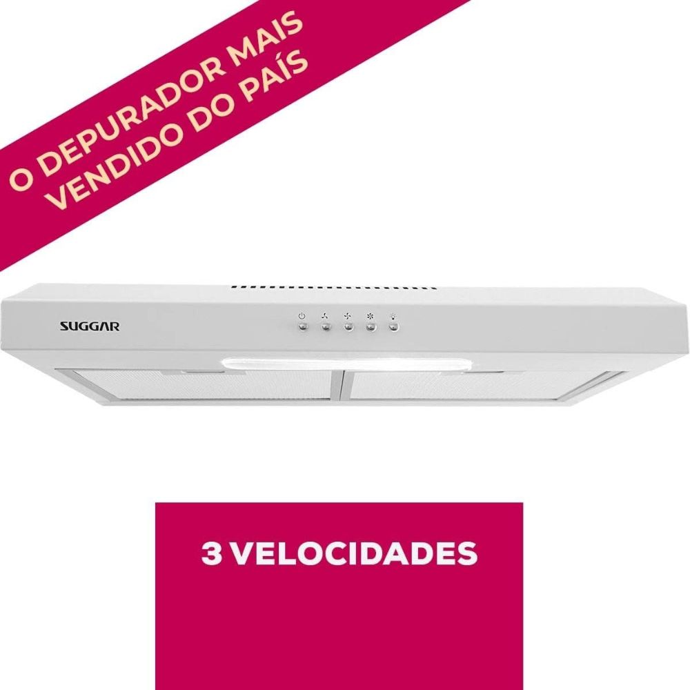 Depurador de Ar Suggar Slim 60cm 3 Velocidades Branco 220v DPS162BR