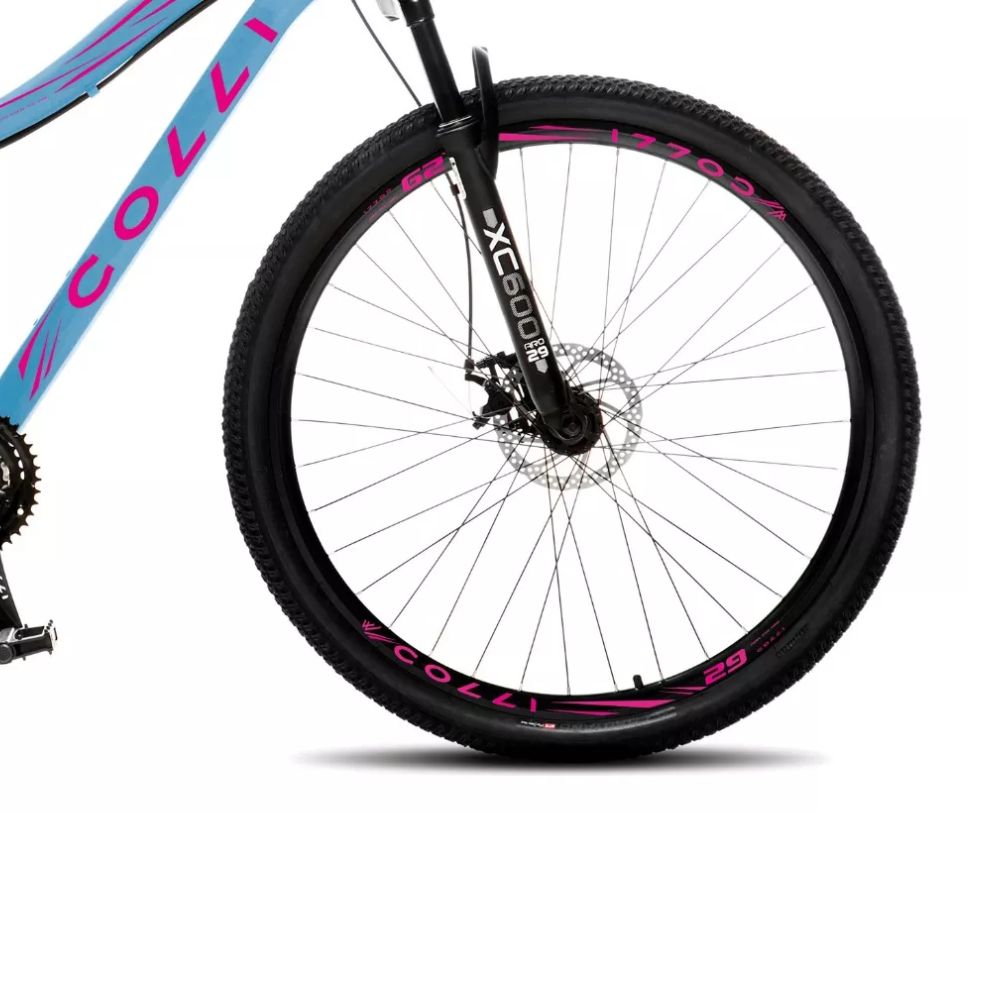 Bicicleta Colli Eudora Aluminio Aro 29 Cor Azul Champanhe/Rosa Neon