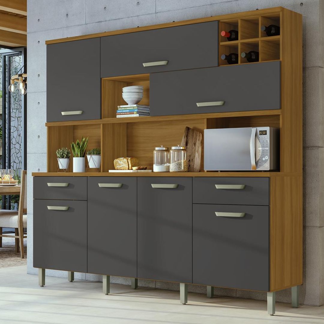 Cozinha Modulada Nesher Master 7 Portas 2 Gavetas Freijo/Grafite