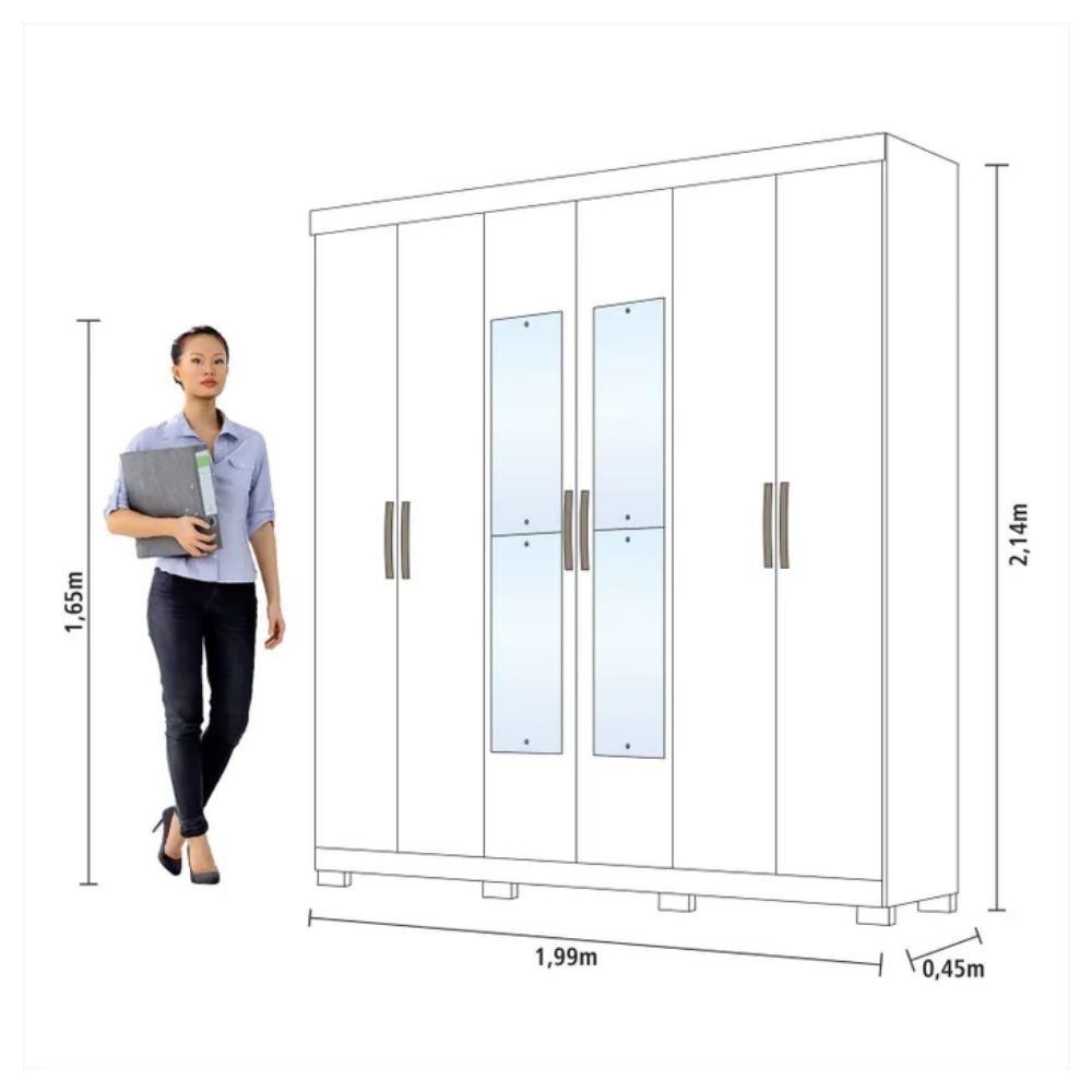 Guarda Roupa Santos Andira 6 p Imaginare Com Espelho  Com  Pes Branco