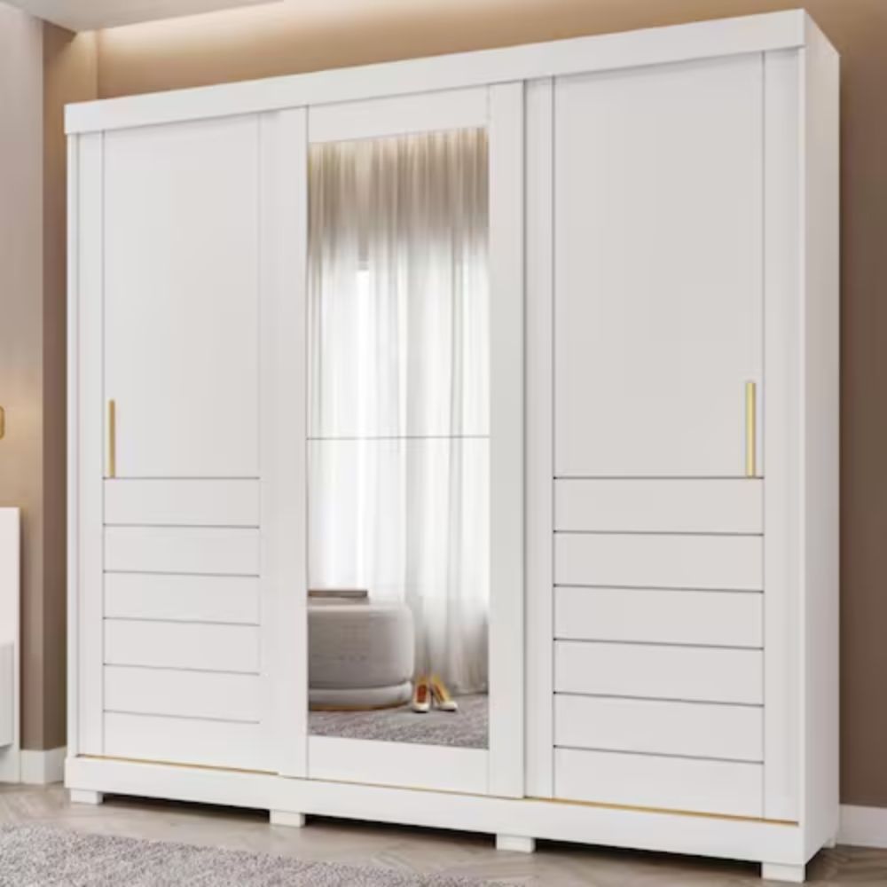 Guarda Roupa Panan Cecilia 3 Portas com Pés e Espelho Branco