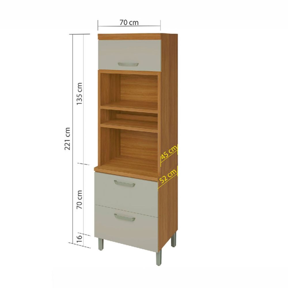 Paneleiro 2 Portas 1 Gaveta Torre Quente Nesher Princesa 70cm MDF Freijó/Off White