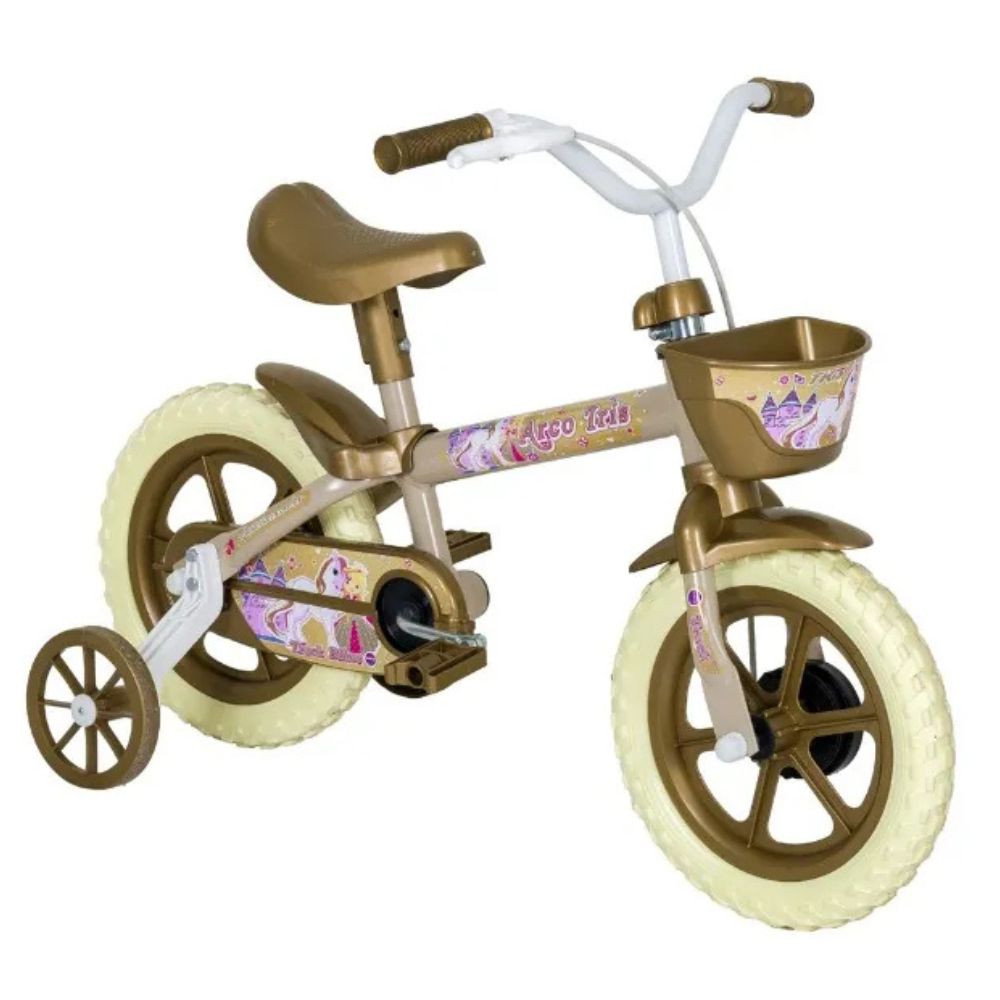 Bicicleta Infantil Aro 12 Arco Íris Dourado e Begê Track
