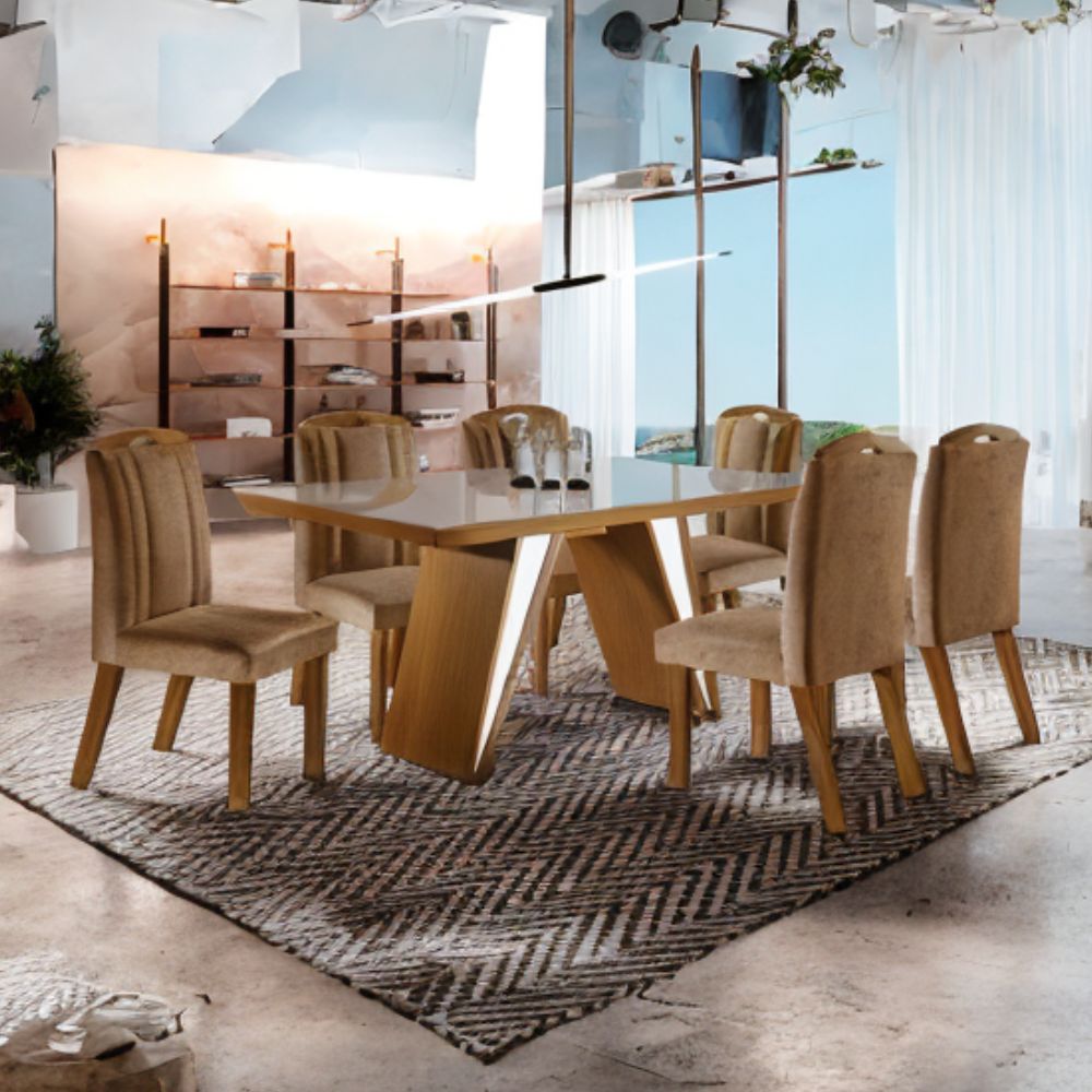Conjunto Mesa Ravena Suede Caramelo com 6 Cadeiras Lj Móveis
