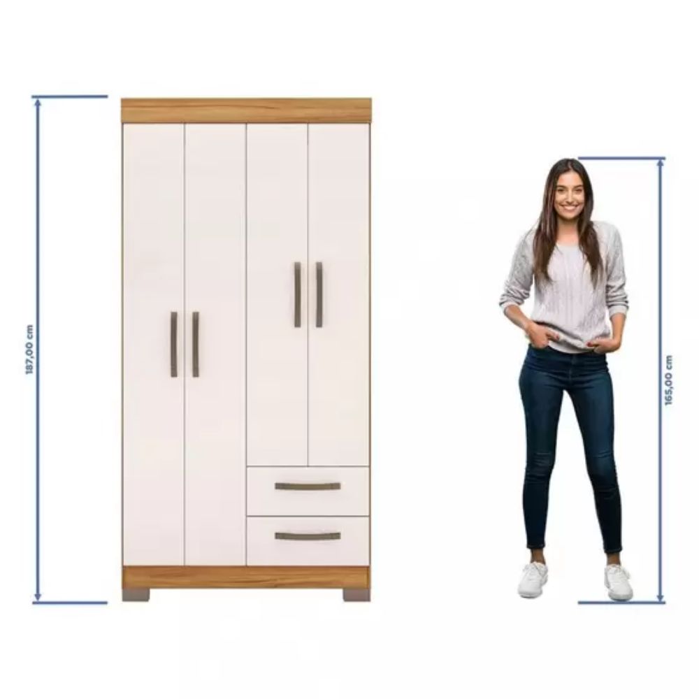Guarda Roupa Solteiro 4 Portas 2 Gavetas Flex NT 6010 Notável Móveis Freijó Trend/Off White