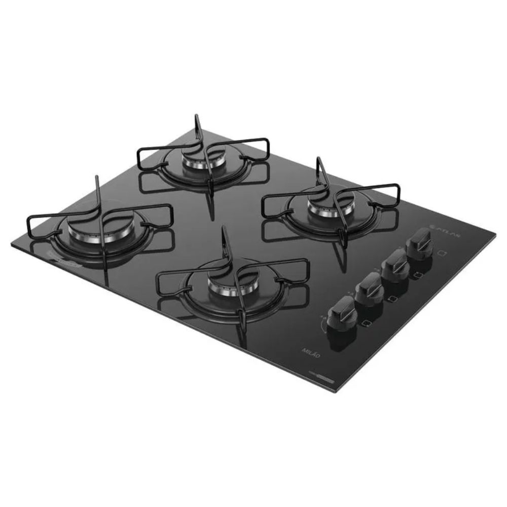 Cooktop 4 Bocas Atlas Milão com Mesa de Vidro Preto Bivolt