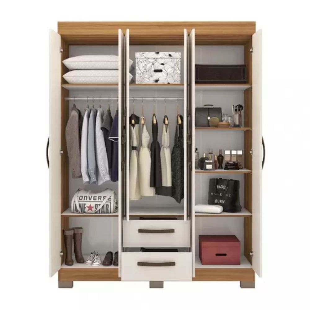 Guarda Roupa Solteiro 6 Portas 2 Gavetas NT 6015 Notável Freijó Trend/Off White TX