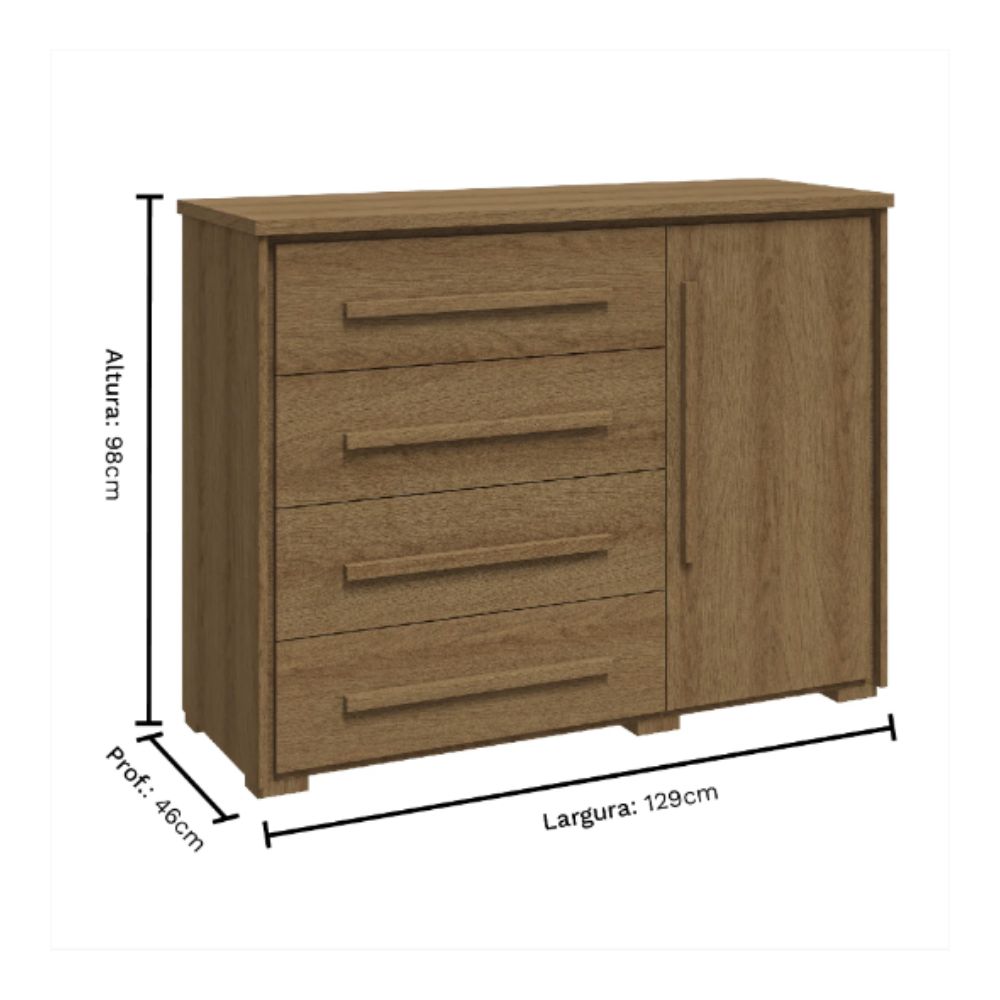 Cômoda Grande Rimo para Quarto 4 Gavetas com Sapateira Angra Jequitibá
