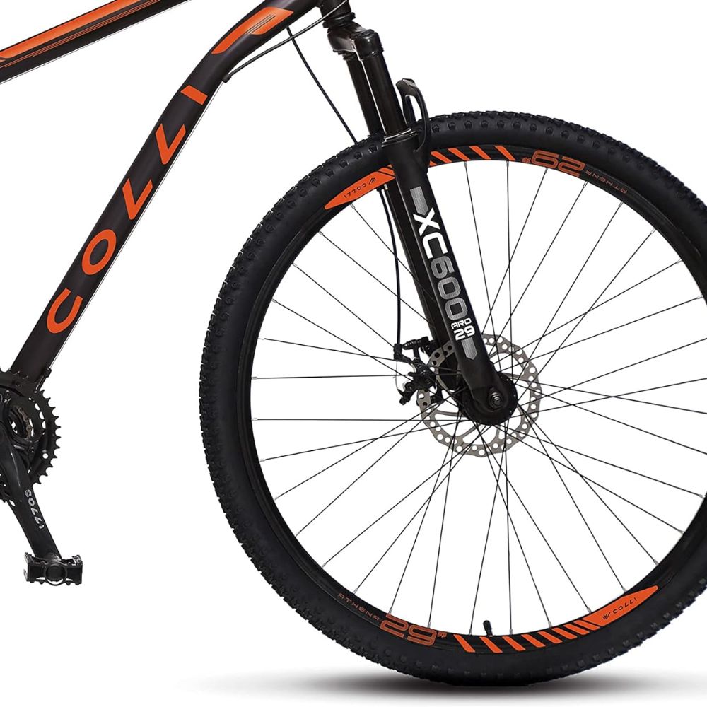 Bicicleta Colli Athena Preto Fosco e Laranja Neon Aro 29 Freios a Disco 21M