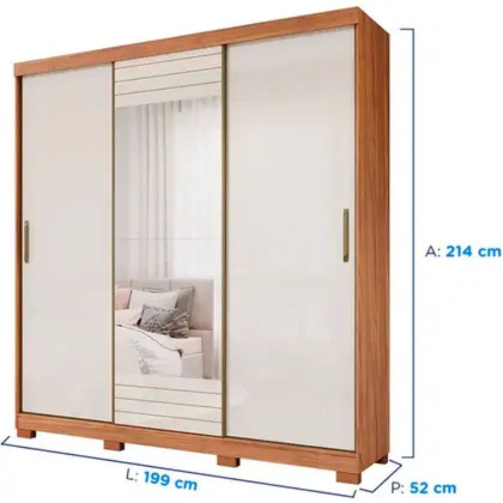 Guarda-Roupa Búzios Casal 3 Portas de Correr 4 Gavetas Panan