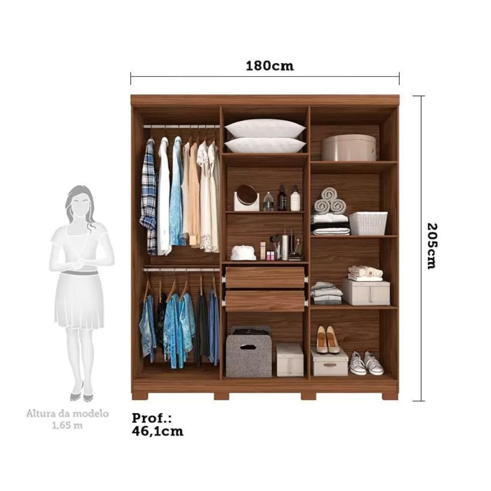 Guarda Roupa Panan Milena Com Espelho Interno 6 Portas Avelã