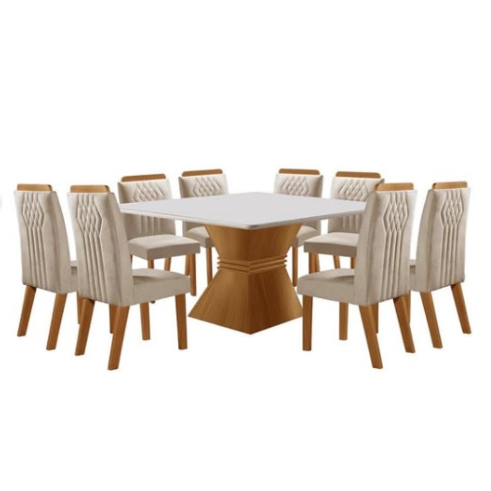 Mesa de Jantar Cronos 135x135 cm com 8 Cadeiras Veneza LJ Móveis