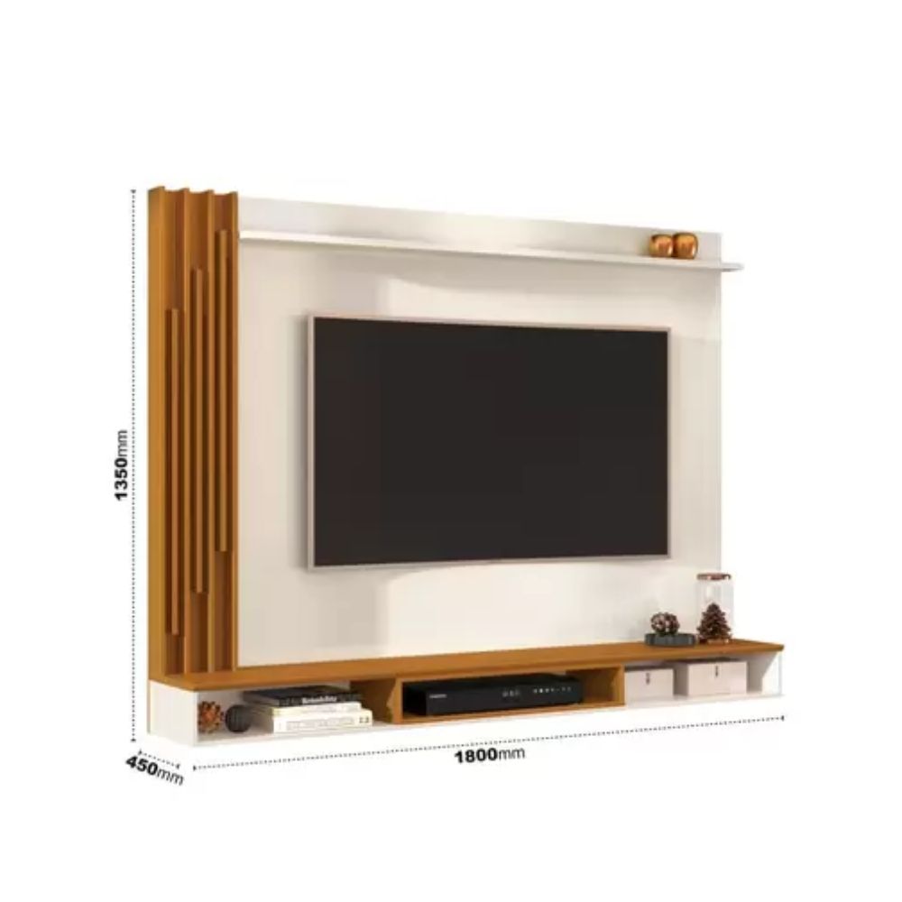 Painel Para TV 55 Polegadas Ripado 180cm Aston EDN Off White/Cedro