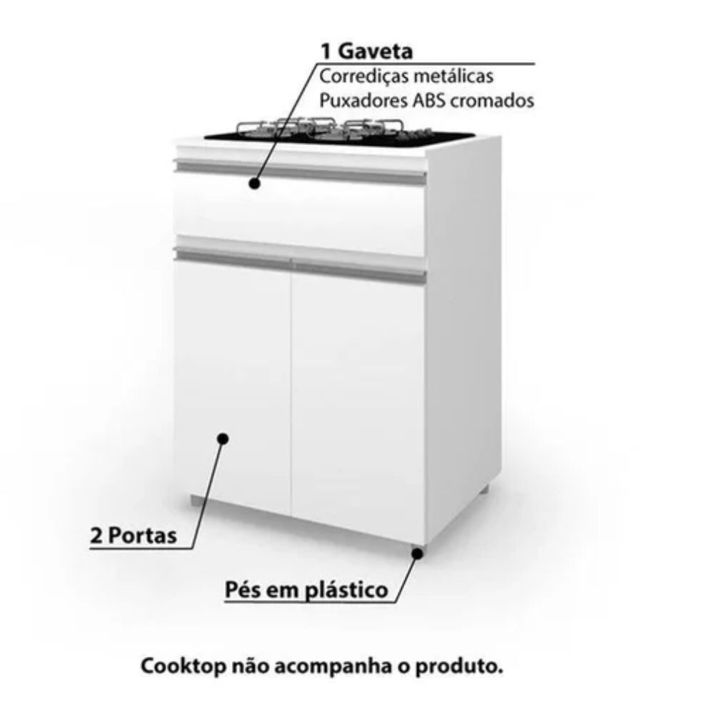 Balcão Movelbento P/ Cooktop Asm 186 0,70 Cm Branco