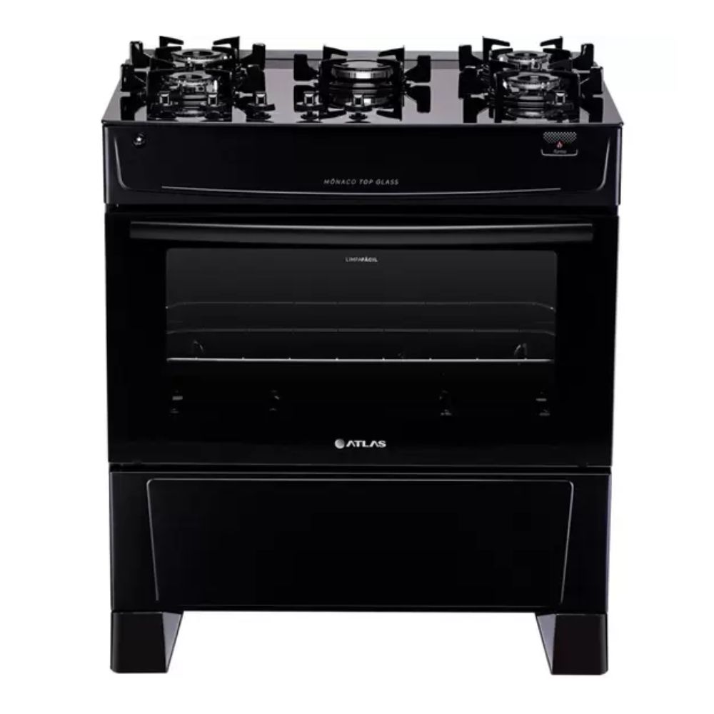 Fogão Altas 5 Bocas Mônaco Top Glass Automático Bivolt Preto Atlas