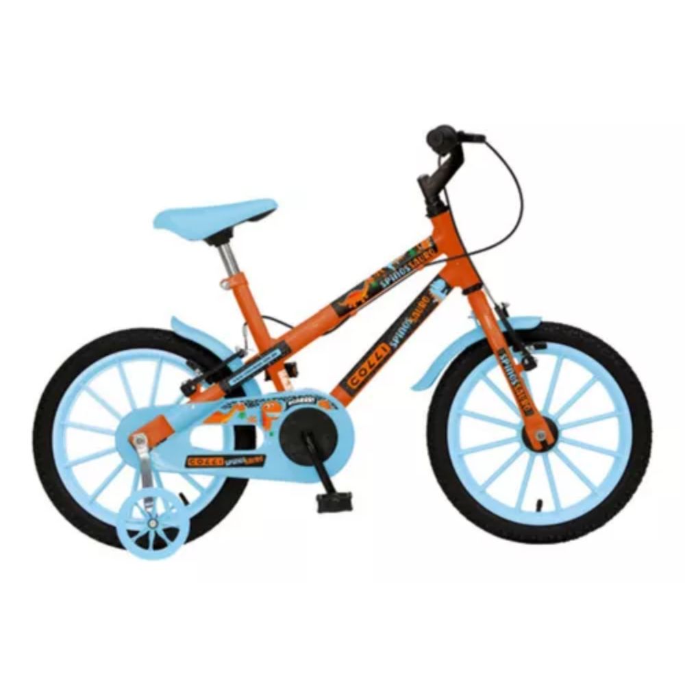 Bicicleta Colli Spinossauro Aventuras Aro 16 com Rodinhas Laranja Neon