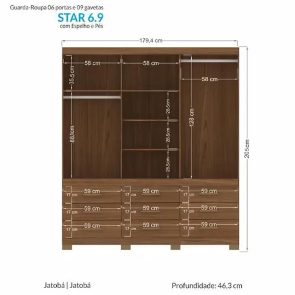 Guarda Roupa Casal Star 6.9 Santos Andirá Jatobá