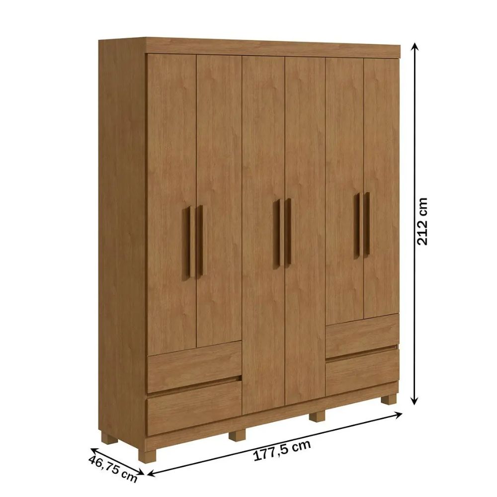 Guarda Roupa Lopas 6 Portas Zeus Amêndoa Clean
