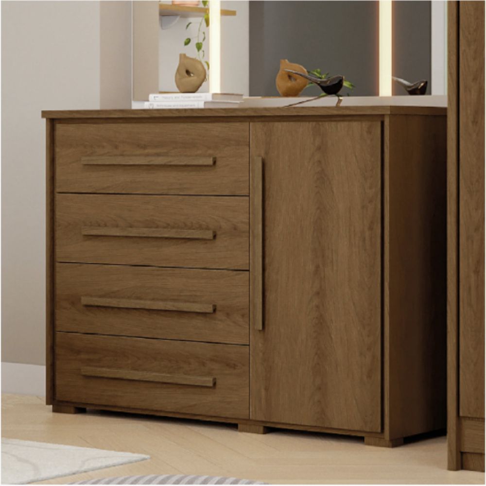 Cômoda Grande Rimo para Quarto 4 Gavetas com Sapateira Angra Jequitibá