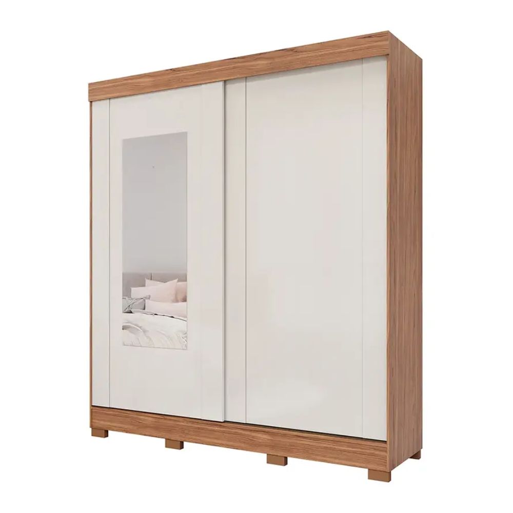 Guarda-Roupa Casal Cinamomo/Off White 2 Portas Correr 3 Gavetas Ilhéus Panan