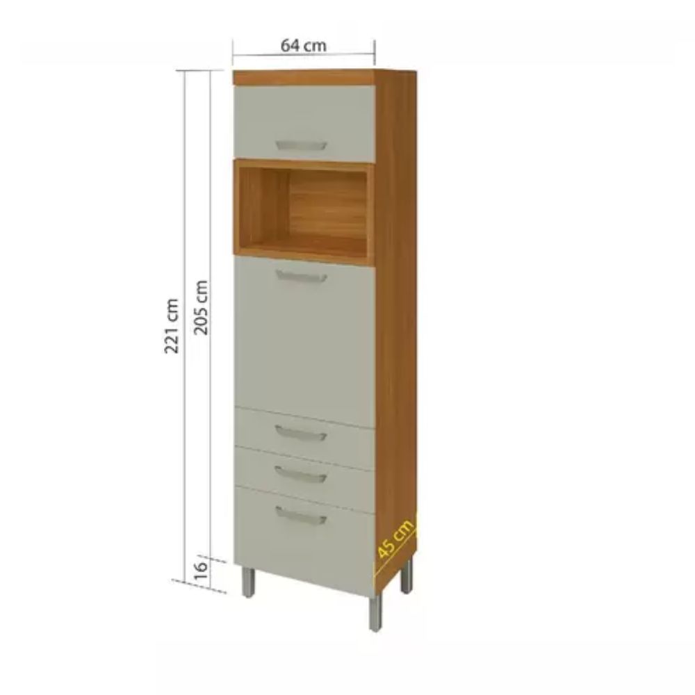 Paneleiro 2 Portas 3 Gavetas Nesher Princesa 64cm MDF Freijó/Off White