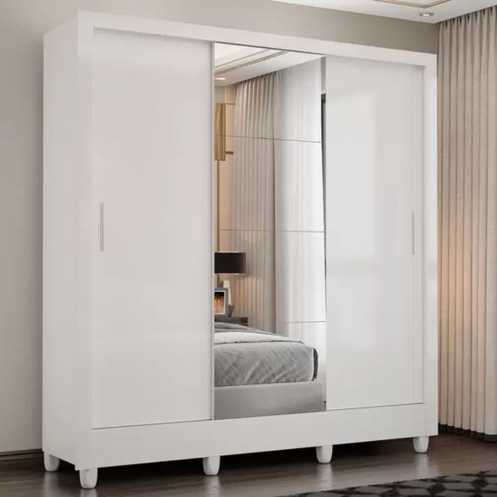 Guarda Roupa Carioca Móveis Santiago Plus 3 Portas 3 Gavetas com Espelho e Pés Branco