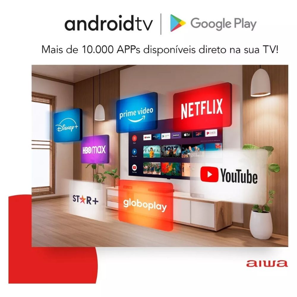 Smart TV AIWA 32” Android HD Borda Ultrafina AWS-TV-32-BL-02