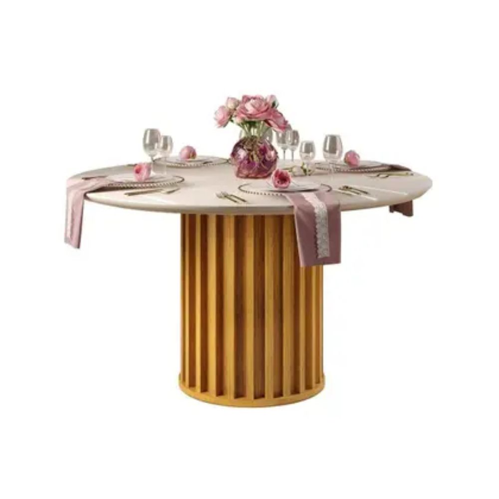 Mesa Para Cozinha Viena Com Tampo Madeirado Com Vidro 136cm Cedro/Off White - DJ Móveis