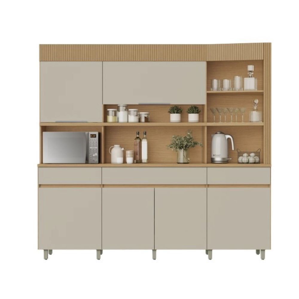 Cozinha Nesher Realeza 6 Portas 3 Gavetas 220cm Carvalho/Greige