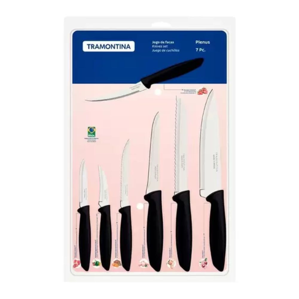 Jogo de Facas Tramontina Inox Plenus 7 Peças Preto